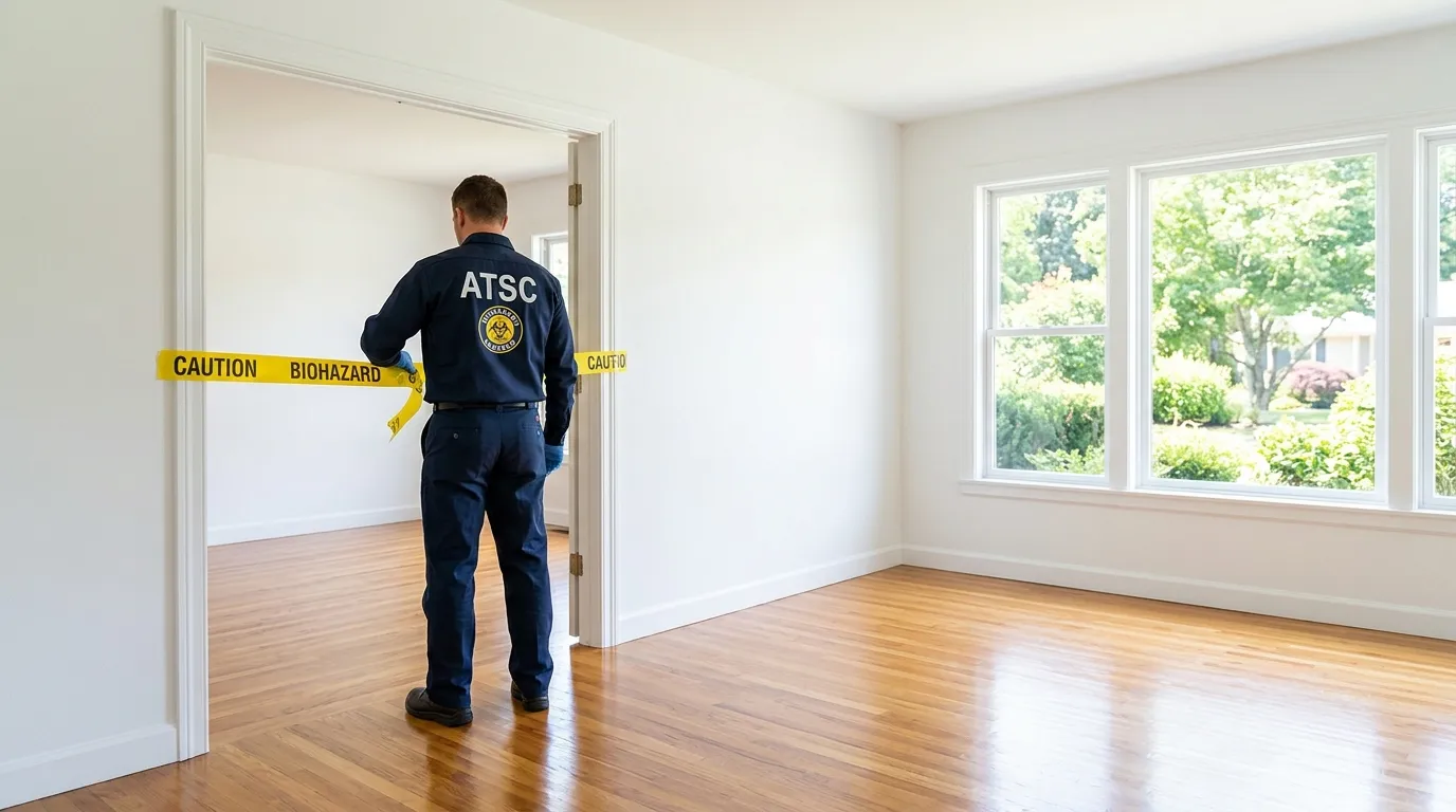 Certified biohazard cleanup crew performing Decomposition Cleanup in Russellville